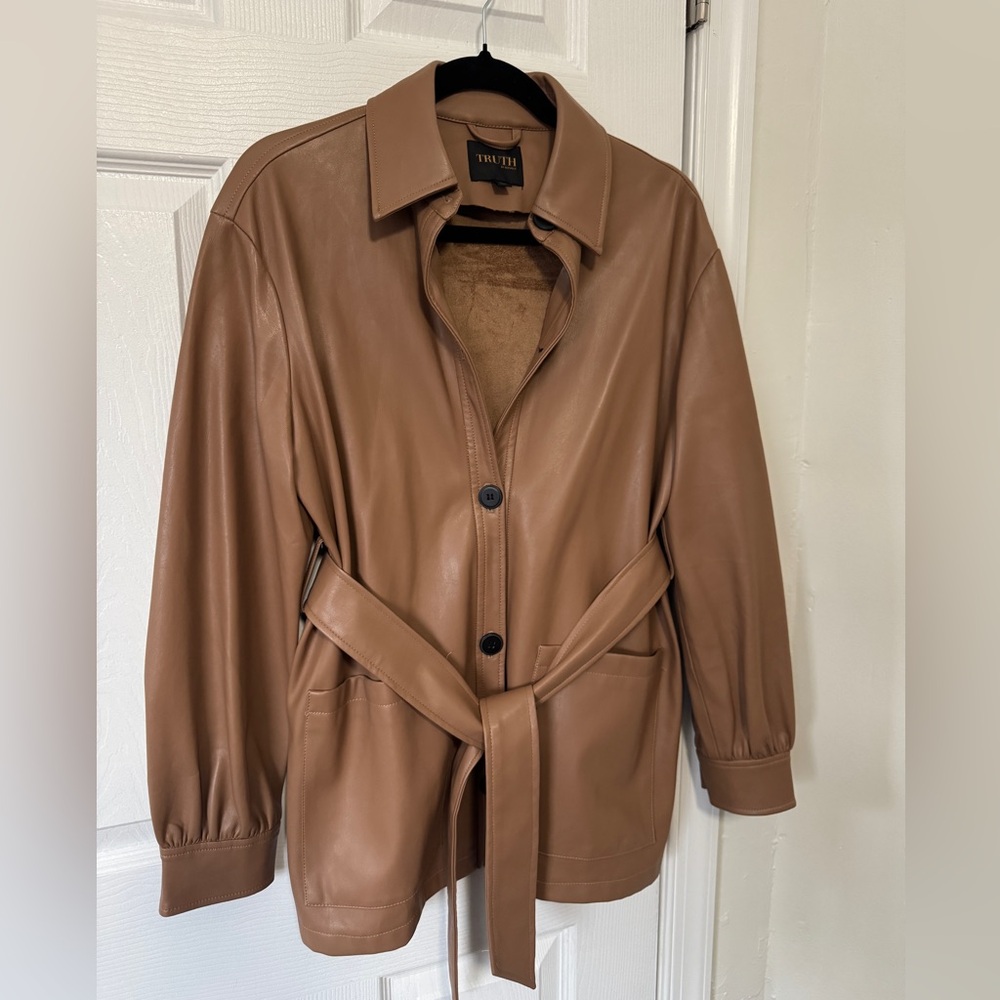 Truth Women's Brown Faux Leather Belted Jacket/Shacket